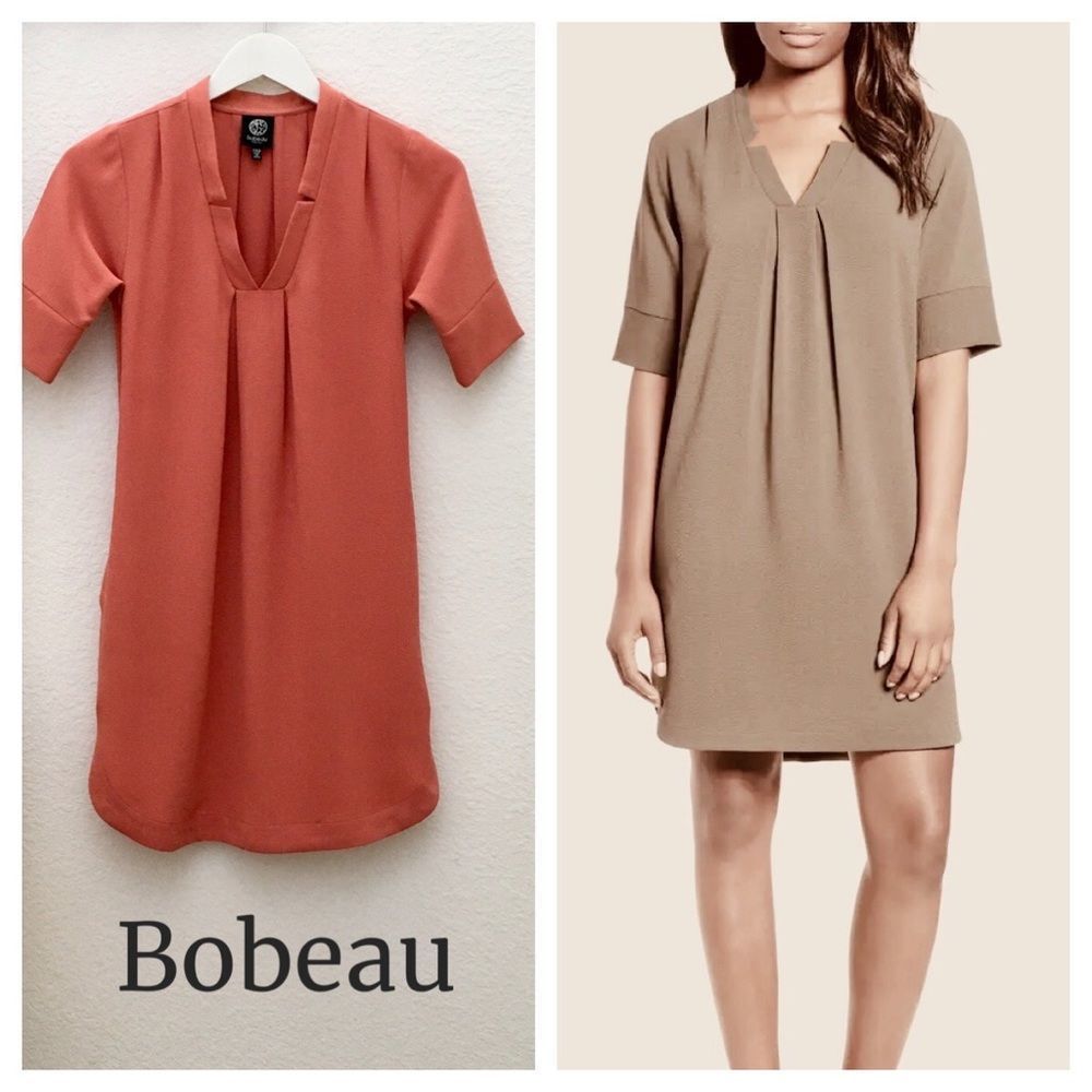 BOBEAU Petite Crêpe Poly Curve Hem Effortless Shift Dress XXS